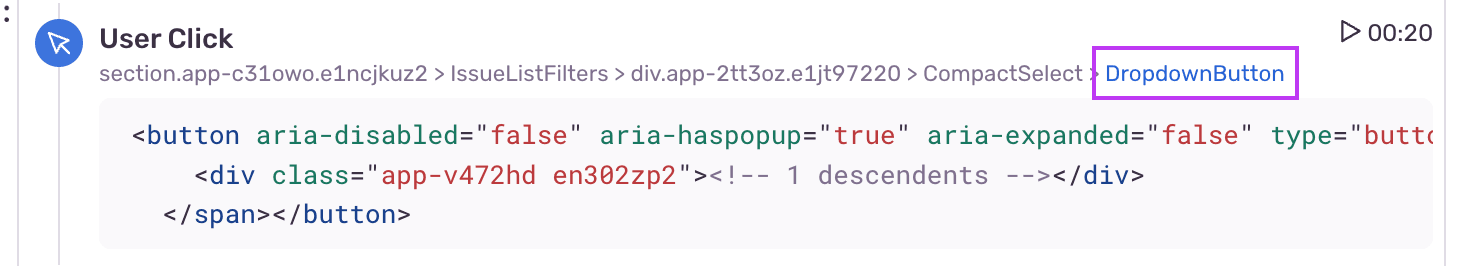 React component name used in replay breadcrumbs